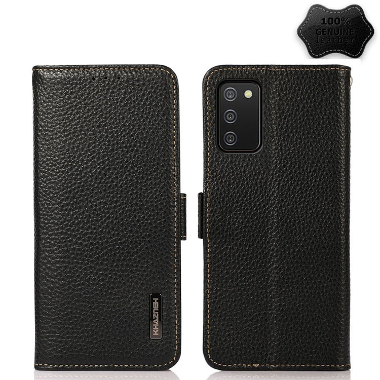 KHAZNEH Side-Magnetic Litchi Genuine Leather RFID Phone Case, For Samsung Galaxy A02s EU Version, For Samsung Galaxy A02s Global Version, For Samsung Galaxy A03s 166mm Version, For Samsung Galaxy A12 5G, For Samsung Galaxy A22 4G
