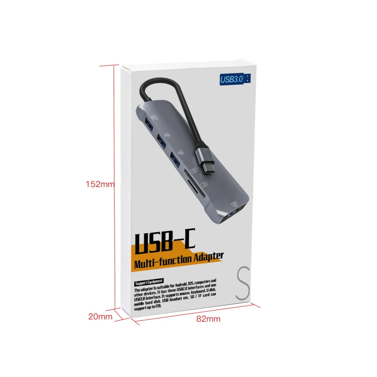 NK-3043H 6 in 1 USB-C / Type-C to TF / SD Card Slot USB 3.0 3 USB 2.0 Female Adapter