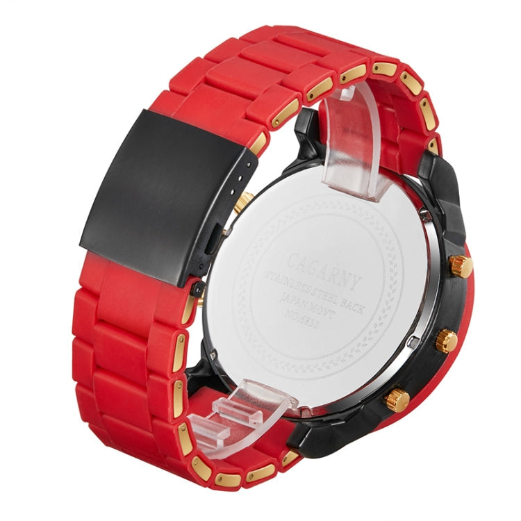CAGARNY 6830 Quartz Dual Movement Rubberized Steel Band Watch For Men, CAGARNY 6830 Steel Band Watch (Red)