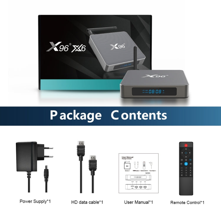 X96 X6 8K Smart TV BOX Android 11.0 Media Player, RK3566 Quad Core ARM Cortex A55, RAM: 8GB, ROM: 128GB, 8GB+128GB, EU Plug