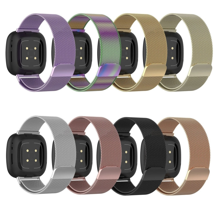 For Fitbit Versa 4 / 3 Milanese Magnetic Metal Weave Watchband, Large Size (Black)