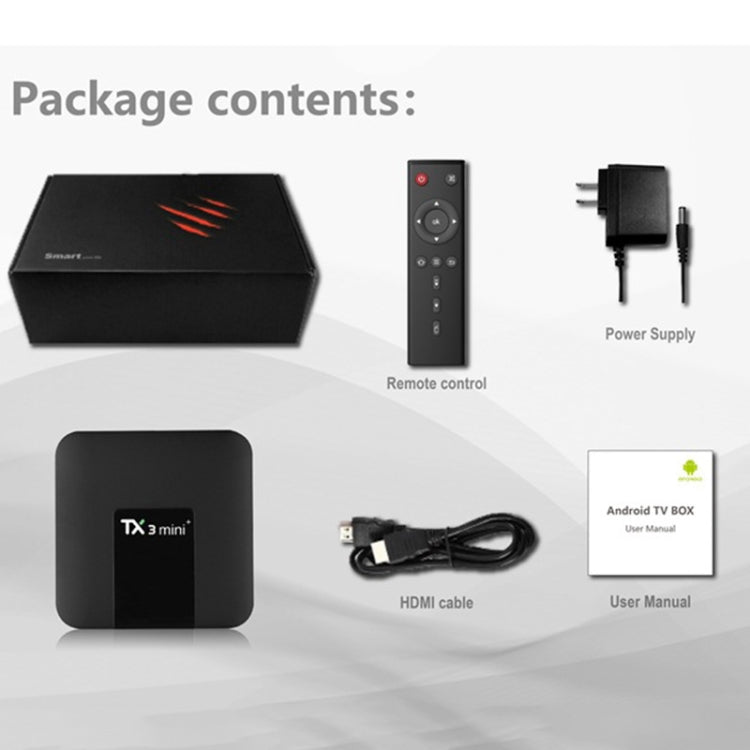 TX3 mini+ Android 11.0 Smart TV Box, Amlogic S905W2 Quad Core, Memory:2GB+16GB, 2.4GHz WiFi(UK Plug)