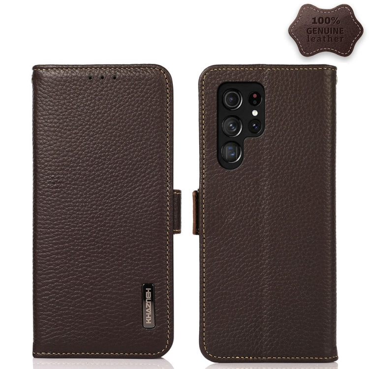 KHAZNEH Side-Magnetic Litchi Genuine Leather RFID Phone Case, For Nokia G60 5G, For Samsung Galaxy S23+ 5G, For Samsung Galaxy S23 5G, For Samsung Galaxy S23 Ultra 5G