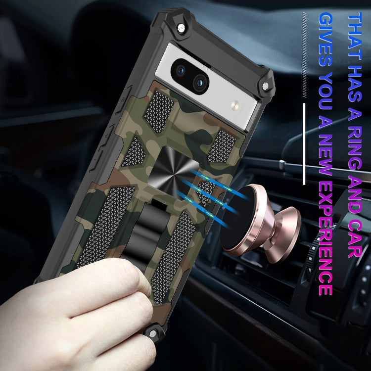 For Google Pixel 7a Camouflage Armor Kickstand TPU PC Magnetic Phone Case(Navy Blue)