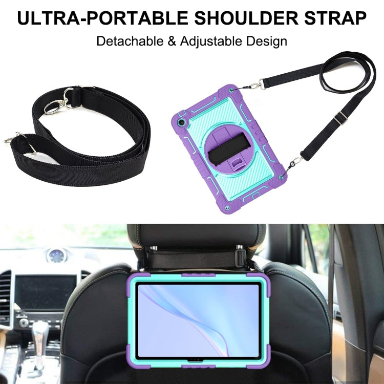 For Huawei MatePad SE 10.4 360 Degree Rotation PC Contrast Silicone Tablet Case(Purple Mint Green)