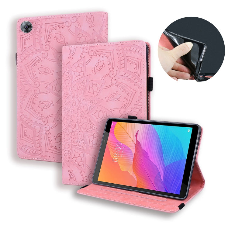 Calf Pattern Double Folding Design Embossed Leather Case with Holder & Card Slots & Pen Slot & Elastic Band, For Huawei MatePad T8