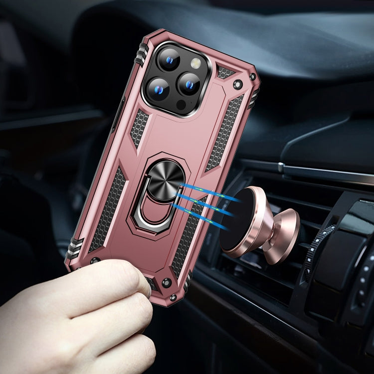 For iPhone 15 Pro Shockproof TPU PC Phone Case with Holder(Rose Gold)