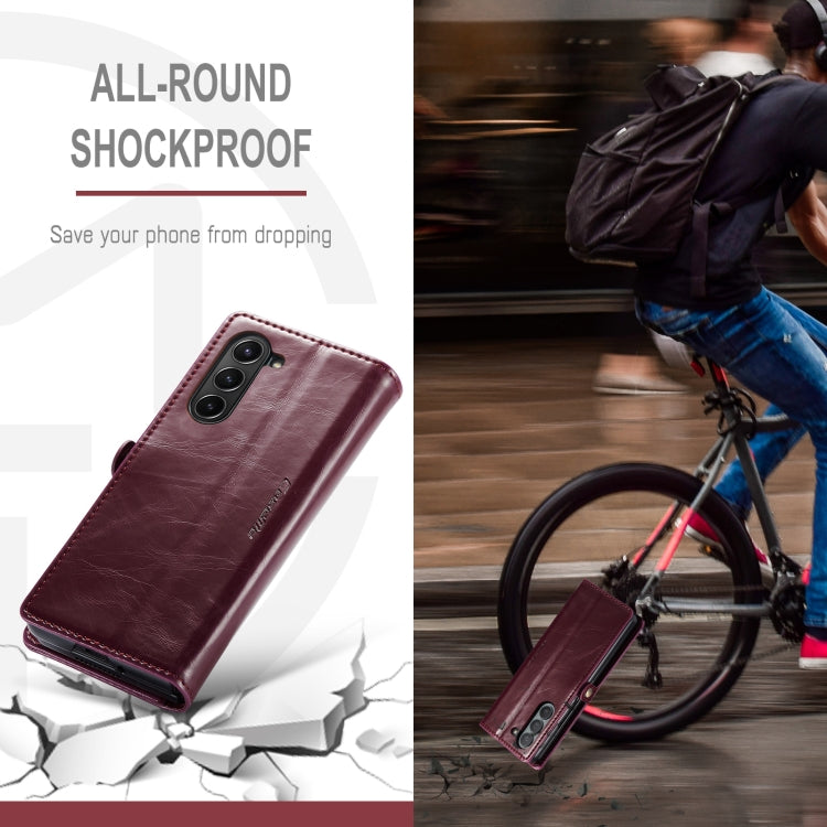 For Samsung Galaxy Z Fold5 CaseMe-003 PU PC Business Style Crazy Horse Texture Leather Phone Case(Mulberry Red)