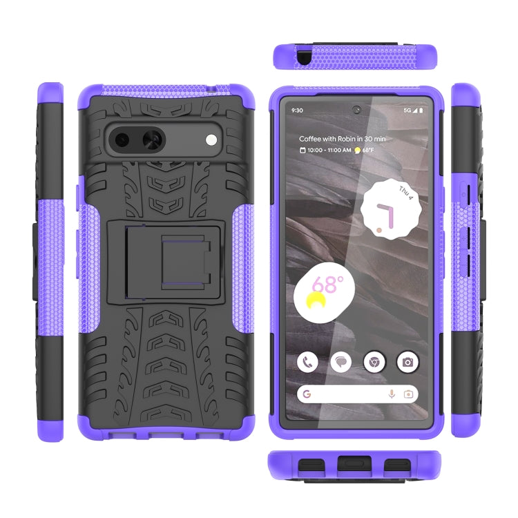 For Google Pixel 7a Tire Texture TPU PC Phone Case with Holder(Purple)