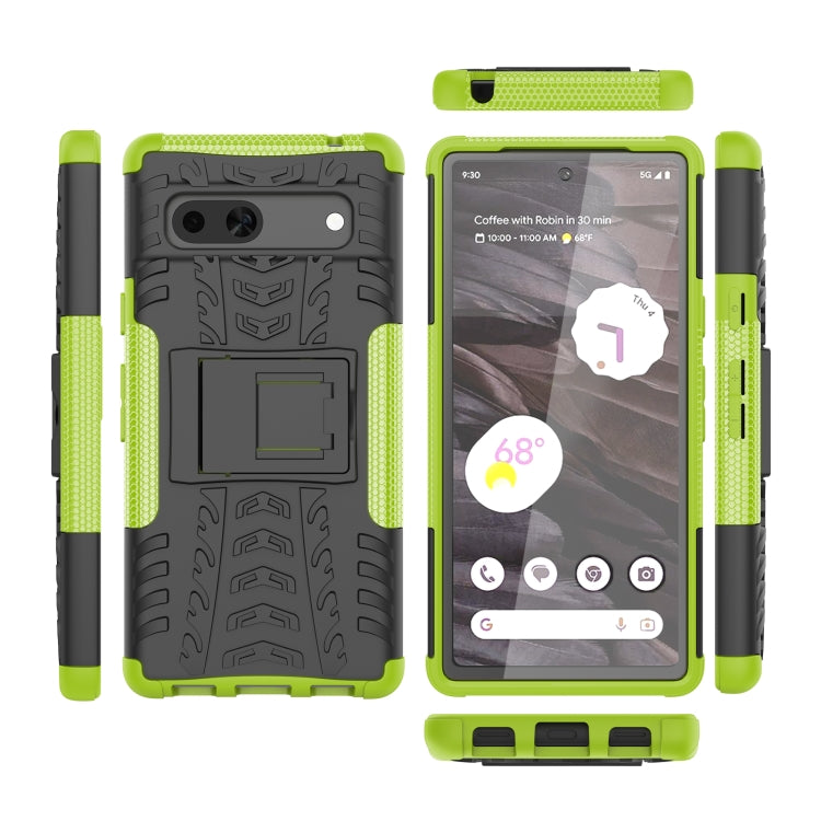 For Google Pixel 7a Tire Texture TPU PC Phone Case with Holder(Green)