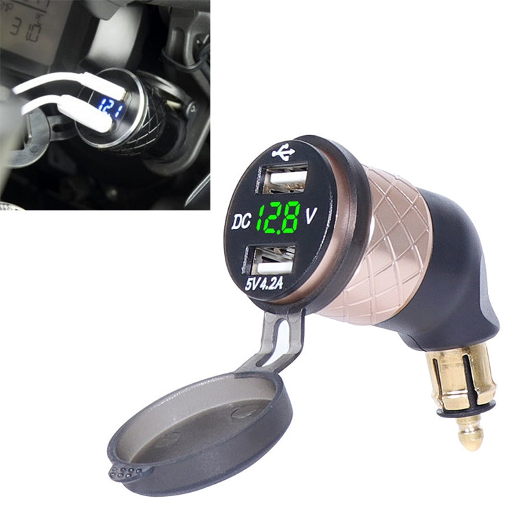 German EU Plug Special Motorcycle Elbow Charger Dual USB Voltmeter 4.2A Charger, Black, Blue, Gold