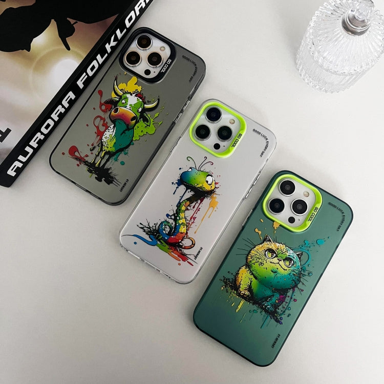Double Layer Color Silver Series Animal Oil Painting Phone Case, For iPhone 15 Pro Max
