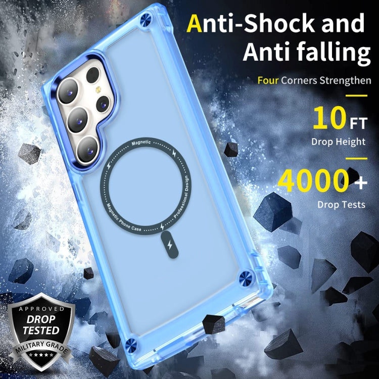 For Samsung Galaxy S22 Ultra 5G Skin Feel TPU PC MagSafe Magnetic Phone Case(Transparent Blue)