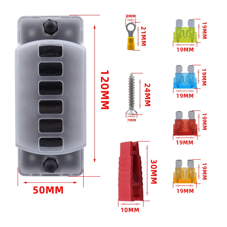 CP-4041 Vertical 6 Way Fuse Block with Fuses and Terminals, Vertical 6 Way
