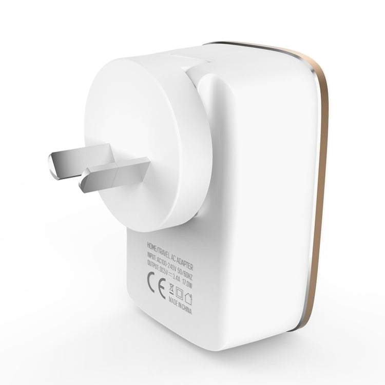 LDNIO A3304 17W 3 USB Interfaces Travel Charger Mobile Phone Charger,, US Plug, EU Plug, UK Plug, AU Plug