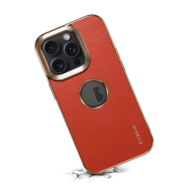 For iPhone 14 Pro Denior Fragrant Calf Texture Electroplating Phone Case(Maroon Red)