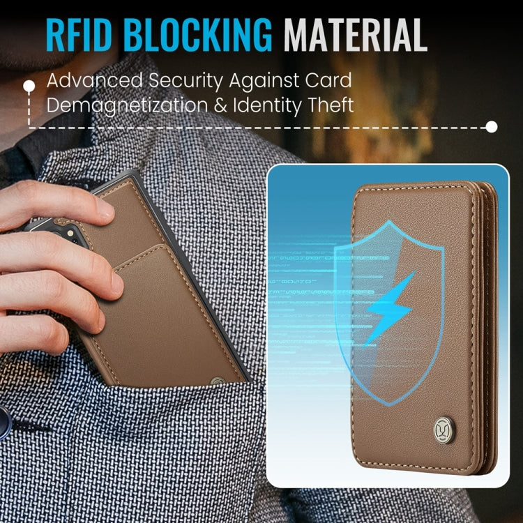 For Samsung Galaxy Note10+ 5G JEEHOOD J05 Business Magnetic Style RFID Leather Phone Case(Brown)