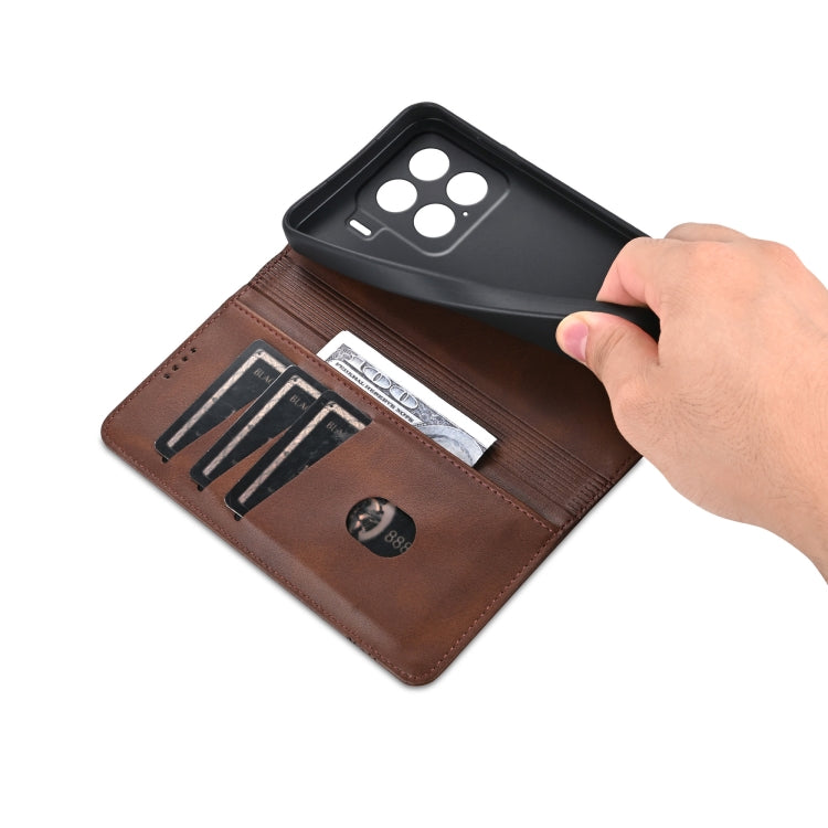 For Xiaomi 15 AZNS Magnetic Calf Texture Flip Leather Phone Case(Dark Brown)