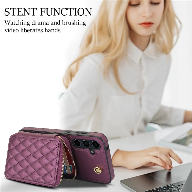 For Samsung Galaxy A55 5G AwQuer Crossbody Zipper Wallet Rhombic Leather Back Phone Case(Dark Purple)