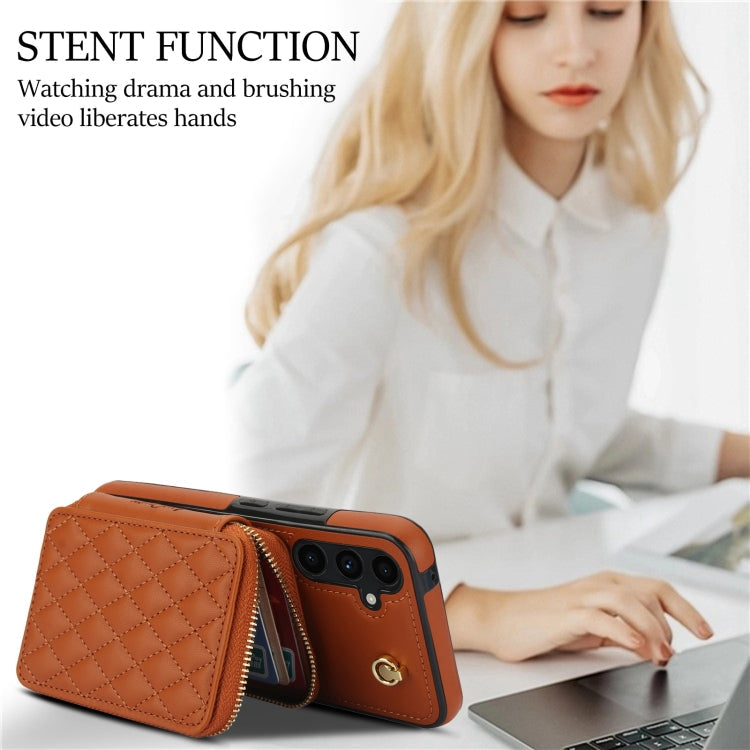 For Samsung Galaxy A54 4G / 5G AwQuer Crossbody Zipper Wallet Rhombic Leather Back Phone Case(Brown)