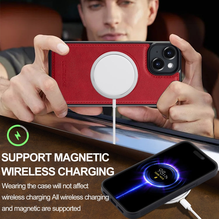 For iPhone 15 LC.IMEEKE L3 Series Detachable RFID Card Bag Magsafe Phone Case(Red)