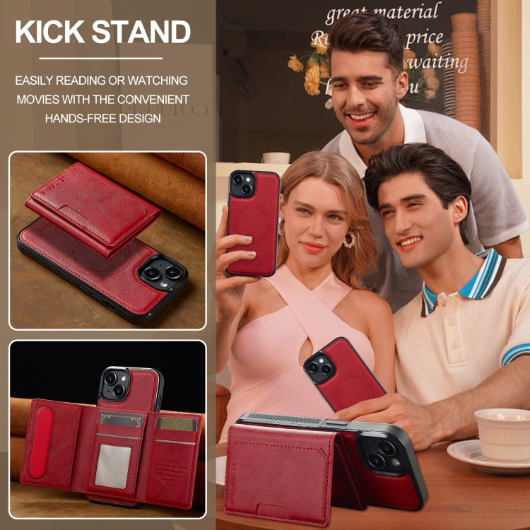 For iPhone 15 LC.IMEEKE L5 Series Detachable RFID Card Bag Magsafe Phone Case(Red)