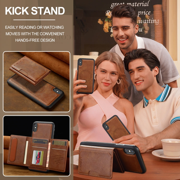 For iPhone XR LC.IMEEKE L5 Series Detachable RFID Card Bag Magsafe Phone Case(Brown)