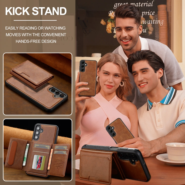 For Samsung Galaxy S24 FE 5G LC.IMEEKE L5 Series Detachable RFID Card Bag Magsafe Phone Case(Brown)