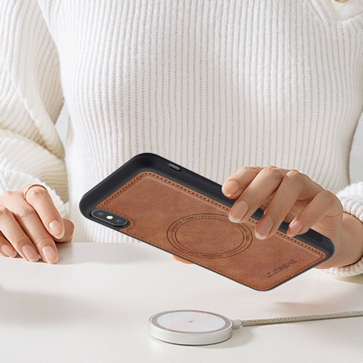 For iPhone XS Max LC.IMEEKE Magsafe Phone Case(Brown)