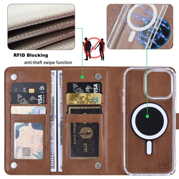 For iPhone 16 ViLi GVS-C Series MagSafe Magnetic RFID Leather Flip Phone Case(Brown)
