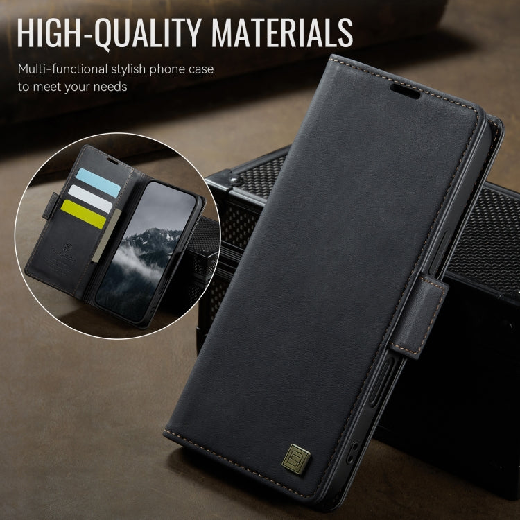For iPhone 16 Plus AutSpace A11 Side Buckle MagSafe Magnetic RFID Phone Leather Case(Black)