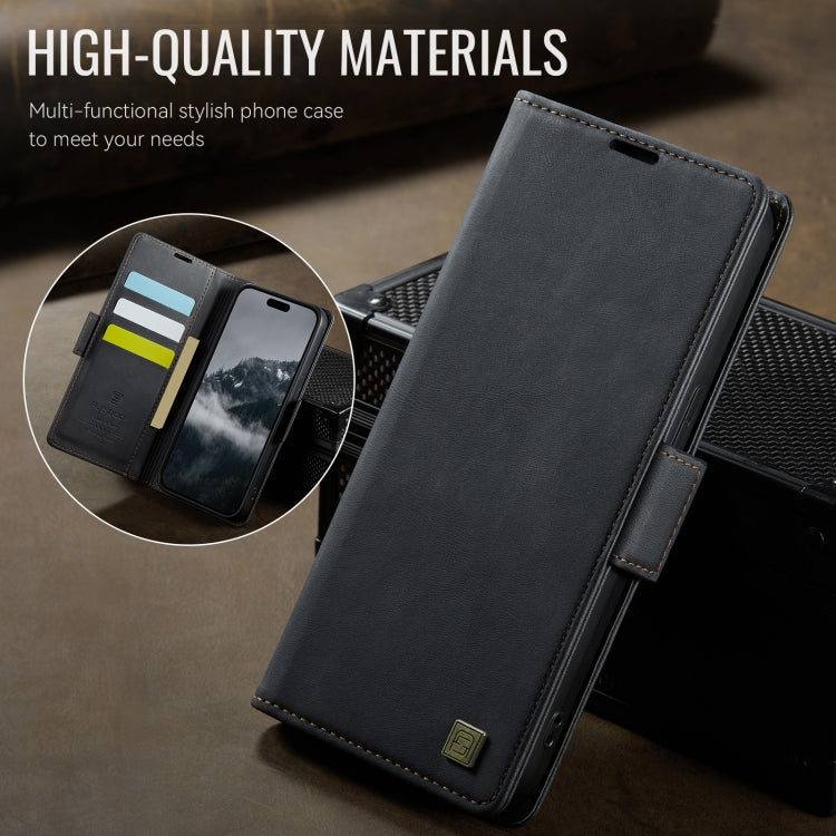 For iPhone 15 Pro Max AutSpace A11 Side Buckle MagSafe Magnetic RFID Phone Leather Case(Black)