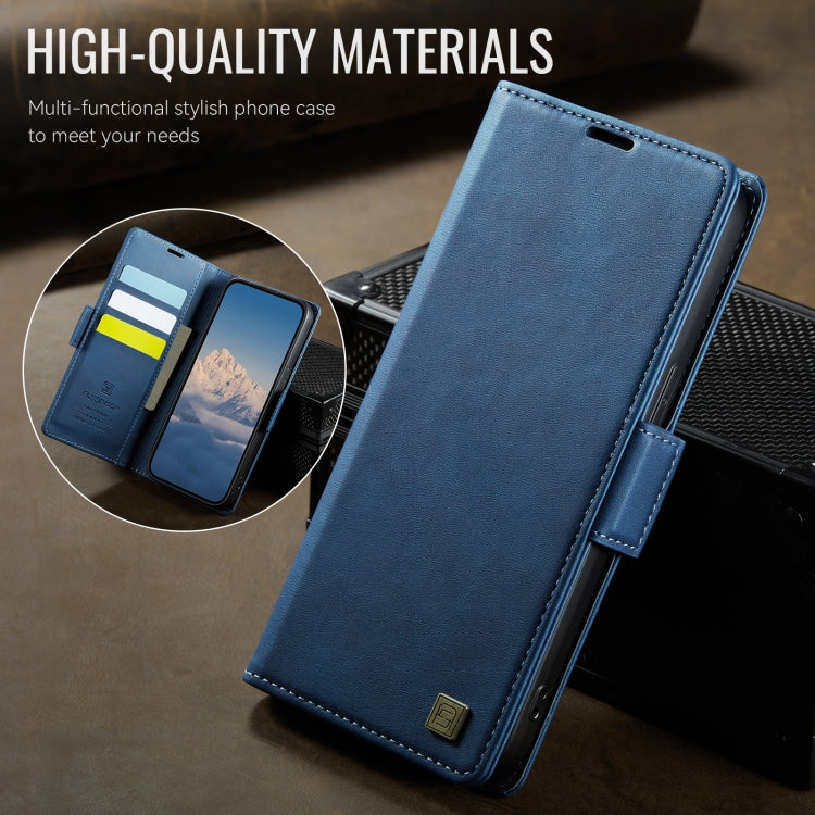 For iPhone 15 AutSpace A11 Side Buckle MagSafe Magnetic RFID Phone Leather Case(Blue)