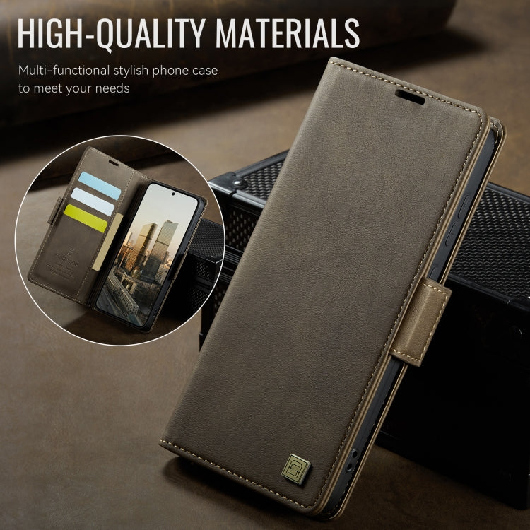 For Samsung Galaxy S23 Ultra 5G AutSpace A11 Side Buckle MagSafe Magnetic RFID Phone Leather Case(Coffee)