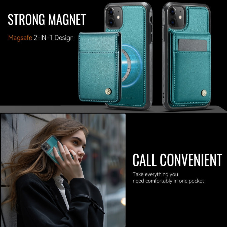 For iPhone 11 JEEHOOD J06 British Style RFID MagSafe Card Bag PU Phone Case(Green)