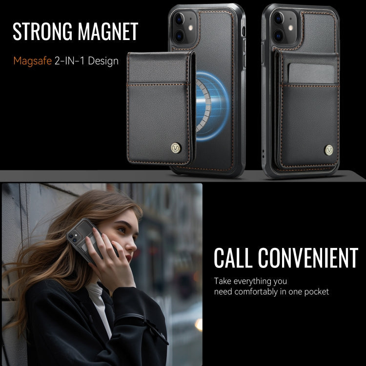 For iPhone 11 JEEHOOD J06 British Style RFID MagSafe Card Bag PU Phone Case(Black)
