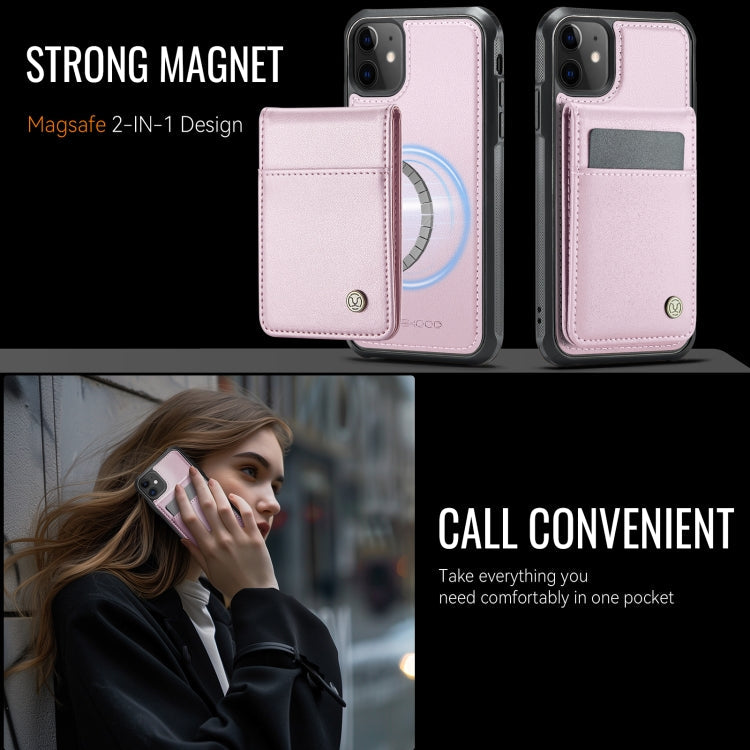 For iPhone 11 JEEHOOD J06 British Style RFID MagSafe Card Bag PU Phone Case(Pink)