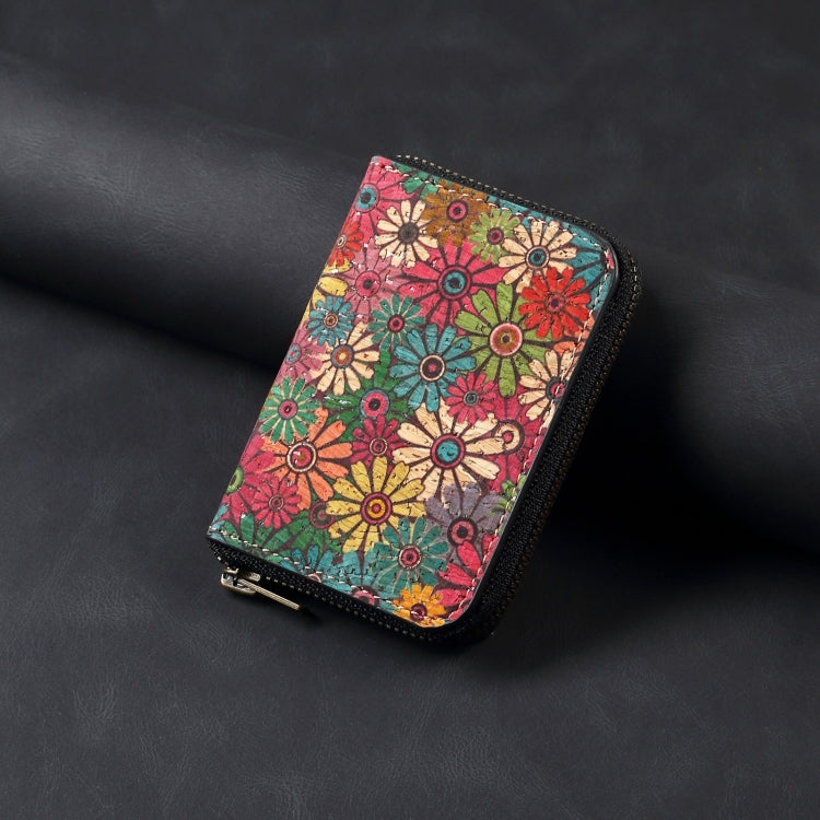 Denior V16 Flower MagSafe RFID Zipper Wallet Card Bag Case(Green)