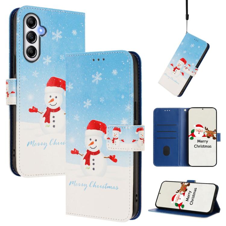 Christmas Series Buckle Leather Phone Case with Hand Strap, For Samsung Galaxy A24 4G, For Samsung Galaxy A23 5G / 4G / M23 / F23, For Samsung Galaxy A04e / F04 / M04 4G, For Samsung Galaxy A14 5G / 4G