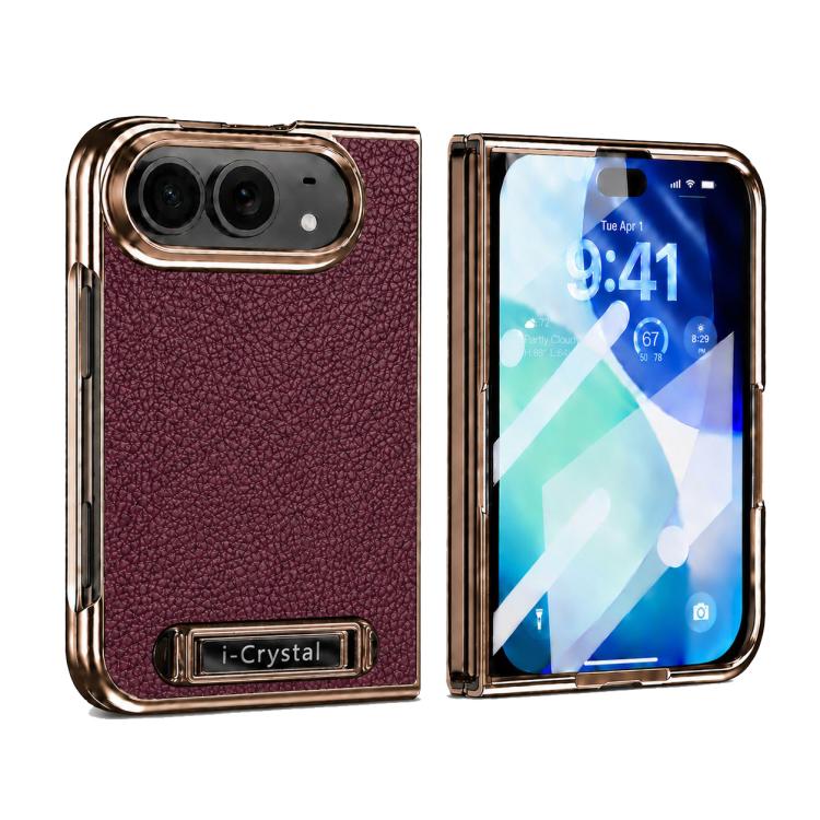 i.Crystal Electroplated Litchi Texture Hidden Kickstand Integrated Film Phone Case, For iPhone Duo