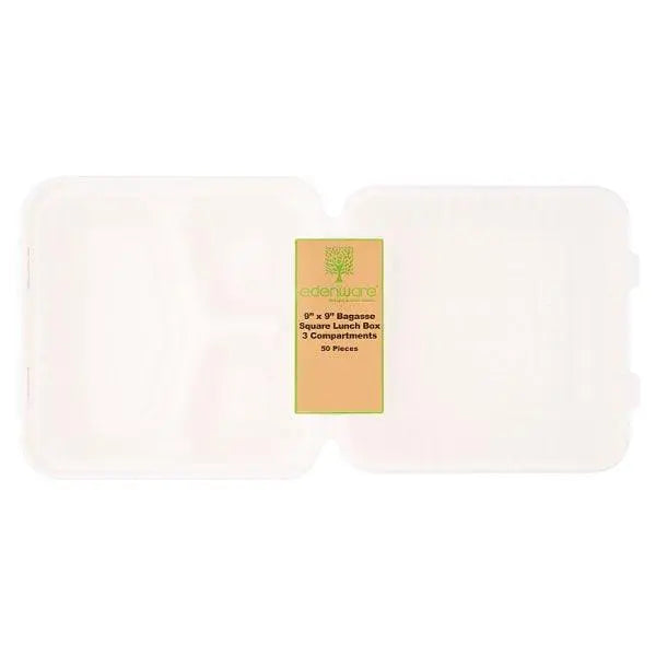 Edenware 9" x 9" Bagasse Square Lunch Box 50 Pieces