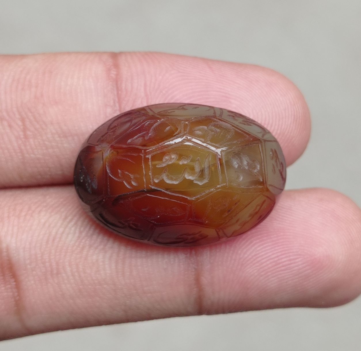 52.1ct Carnelian Carving - Engraved Aqeeq - 12 Imam Name - 29x19mm