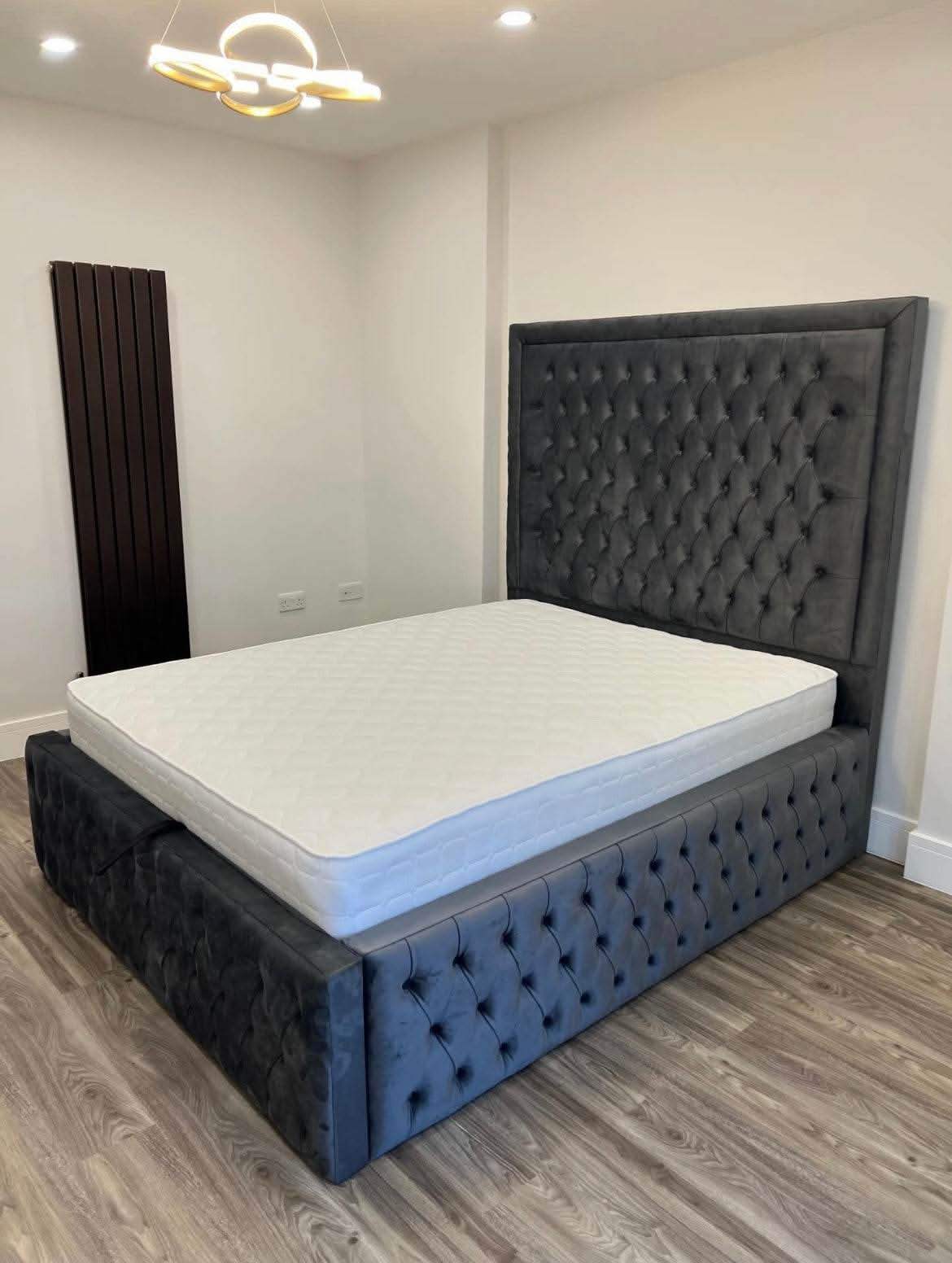 Alexandra 'High Base' Ambassador Bed Frame UK – Luxury Upholstered Bed | UK Beds Direct