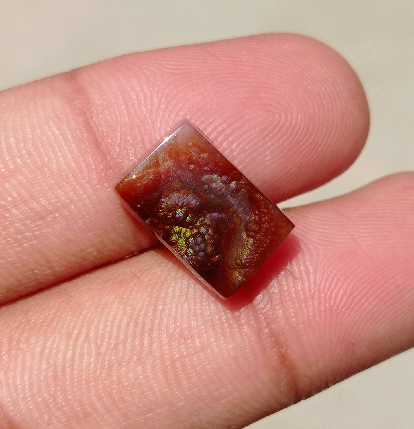 7.35ct Colorful Bubbly Mexican Fire Agate, Rectangular Shape Fire Agate , Perfect gemstone Gift, Rare Gemstone than Diamonds, Dimensions 14x9x4mm