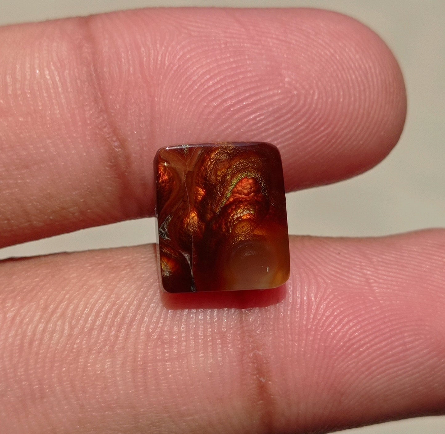 7.2ct Mexican Fire Agate, Rare Fire Agate, Colorfully Squared Fire Agate, Perfect gemstone Gift For All, Dimensions 12x11x4mm