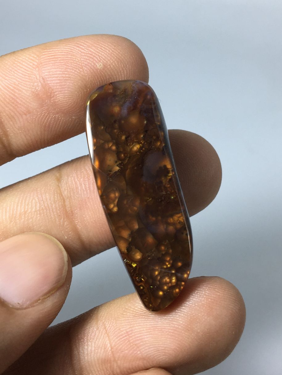 30.95ct Mexican Unique Fire Agate, Convex Bubble Pattern Fire Agate - Perfect Gemstone Gift For All, Flowery Fire Agate, Dimensions 37x13x6mm