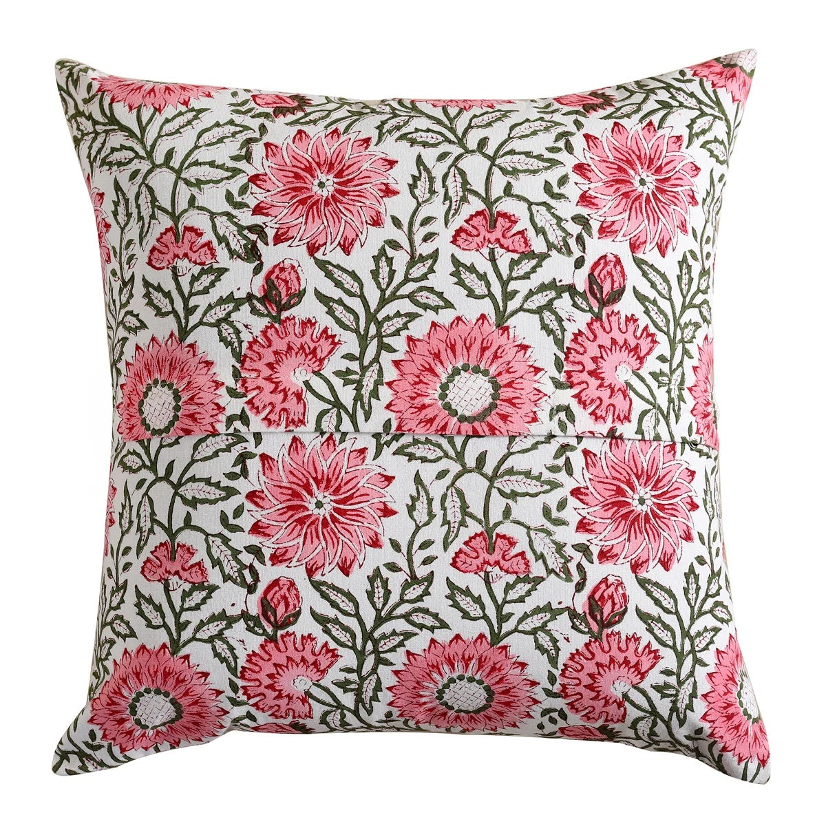 Pink & White Floral Ethnic Cotton Square Cushion Covers