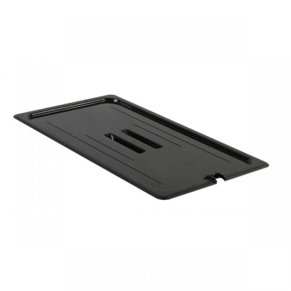 Full Size Polycarbonate Black Food Pan Lid with Spoon Notch and Handle