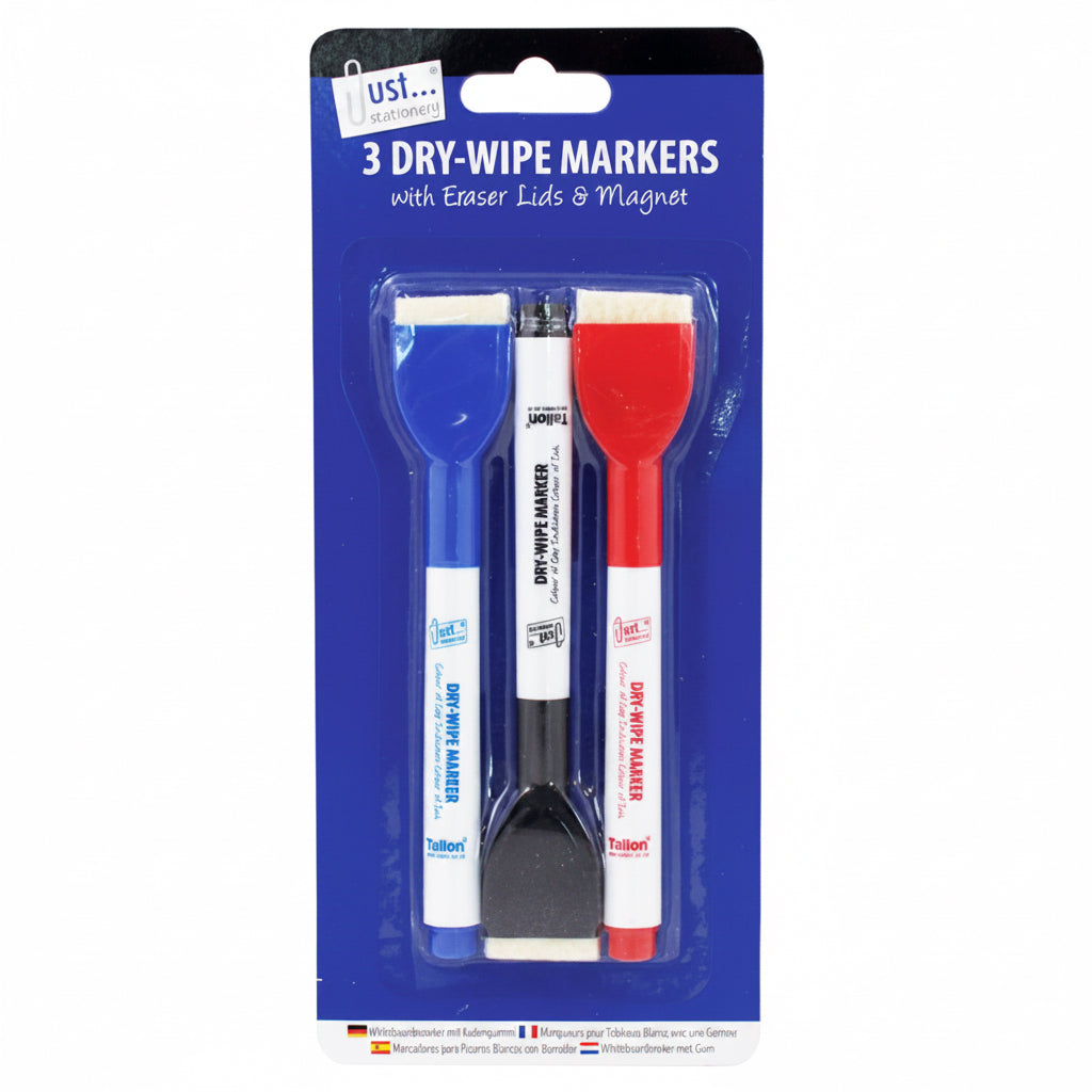Dry wipe markers with erasers
