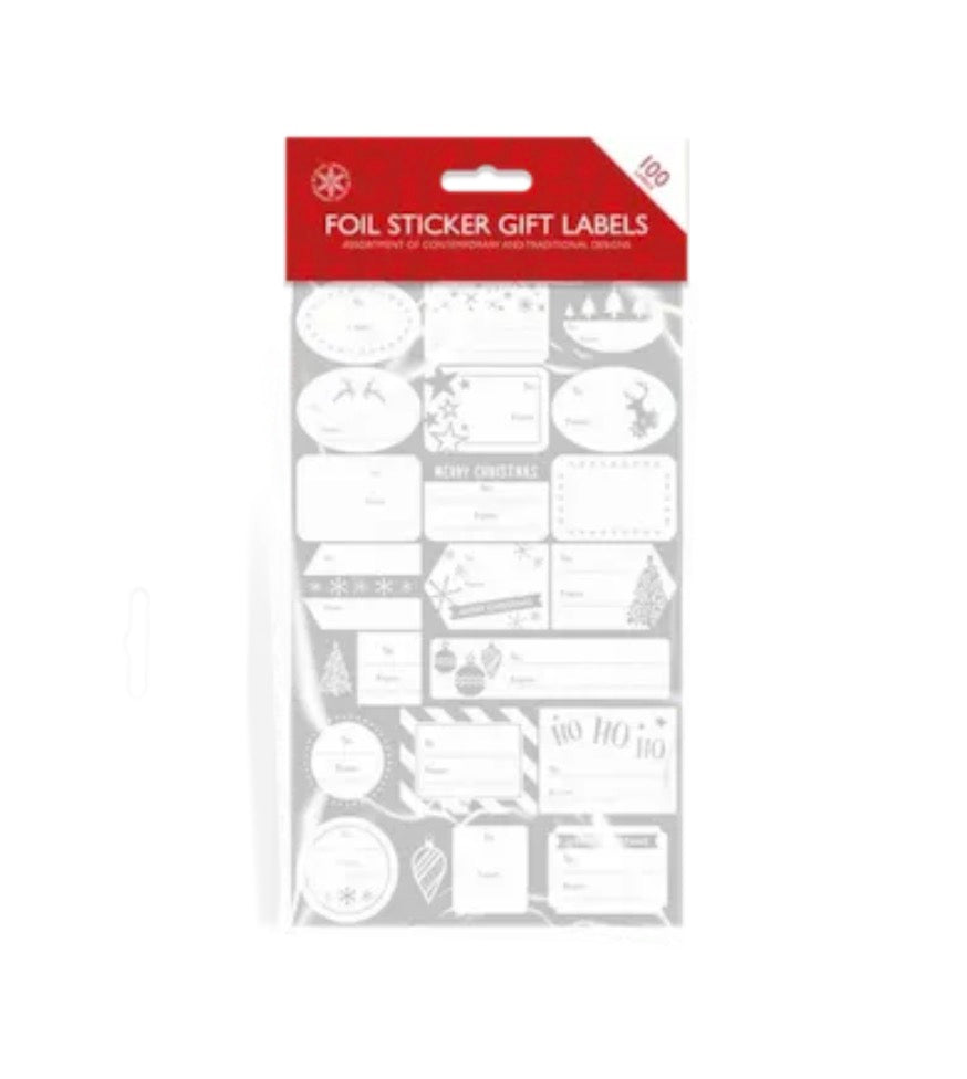 Foiled Christmas gift labels - 100 pack